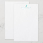 Modern monogram Turquoise Personal Stationery Briefpapier (Voorkant / Achterkant)