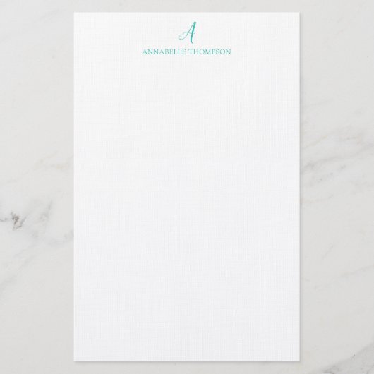 Modern monogram Turquoise Personal Stationery Briefpapier (Voorkant)