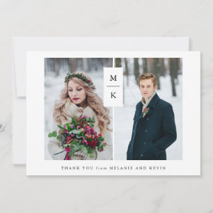 Modern Monogram   Twee foto-raster-huwelijk Bedankkaart