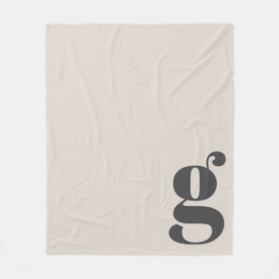Modern Monogram Vet Initiaal Cream Beige Minimal Fleece Deken