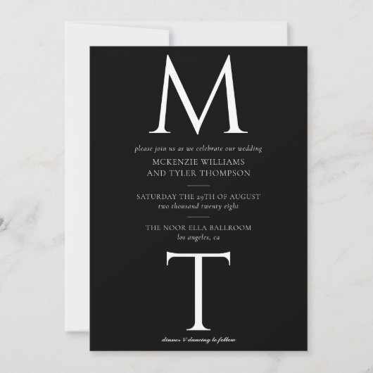 Modern Monogram Vette Initialen Zwart Bruiloft Uit Save The Date (Voorkant)