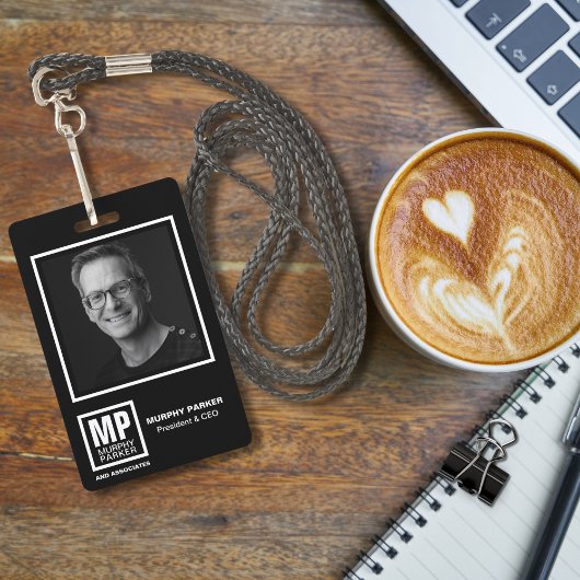 Modern Monogram Vierkant Logo Zwart Wit Foto Badge