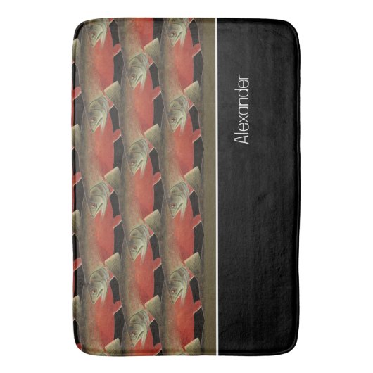 Modern Monogram Viszalm Design Zwart Wit Rood Badmat (Voorkant Verticaal)