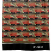 Modern Monogram Viszalm Design Zwart Wit Rood Douchegordijn (Voorkant)