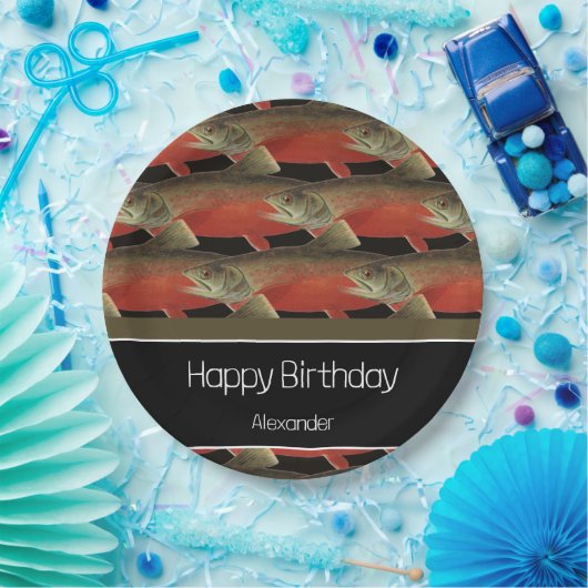 Modern Monogram Viszalm Design Zwart Wit Rood Papieren Bordje (Feest)