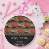 Modern Monogram Viszalm Design Zwart Wit Rood Papieren Bordje (Feest)