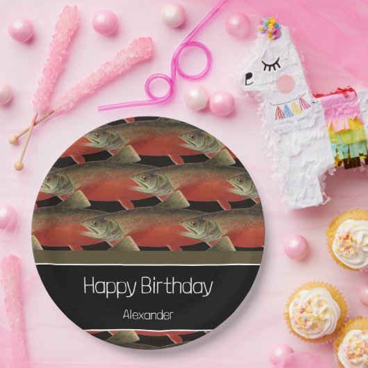 Modern Monogram Viszalm Design Zwart Wit Rood Papieren Bordje (Feest)