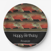 Modern Monogram Viszalm Design Zwart Wit Rood Papieren Bordje (Voorkant)