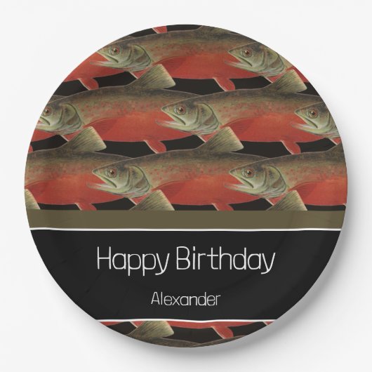 Modern Monogram Viszalm Design Zwart Wit Rood Papieren Bordje (Voorkant)