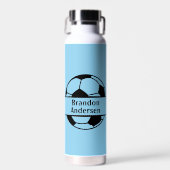 Modern Monogram Voetbal Liefhebber Blauw Zwart Waterfles (Voorkant)