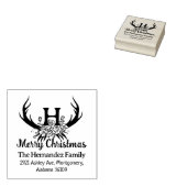 Modern Monogram Vrolijk Kerstfeest Bloemen Herten Rubberstempel (Gestempeld)