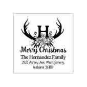 Modern Monogram Vrolijk Kerstfeest Bloemen Herten Rubberstempel (Afrduk)