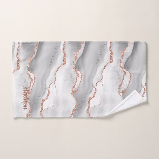 Modern Monogram White Agate Roos Gold Glitter Bad Handdoek (Handdoek)
