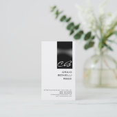Modern Monogram White Black Plain Visitekaartje (Staand voorkant)