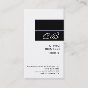 Modern Monogram White Black Plain Visitekaartje