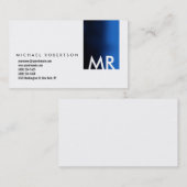 Modern Monogram White Blue Clean Visitekaartje (Voorkant / Achterkant)