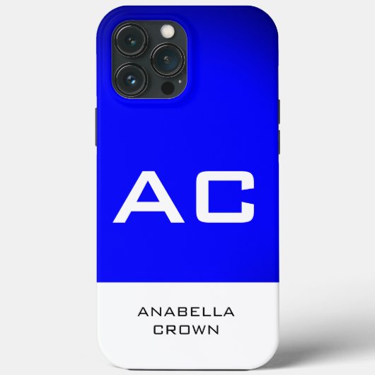 Modern Monogram White Blue Plain Case-Mate iPhone Case (Achterkant)
