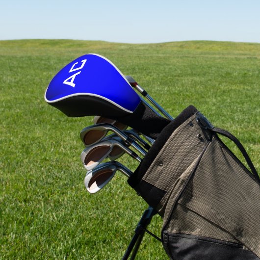 Modern Monogram White Blue Plain Golfheadcover (Insitu)