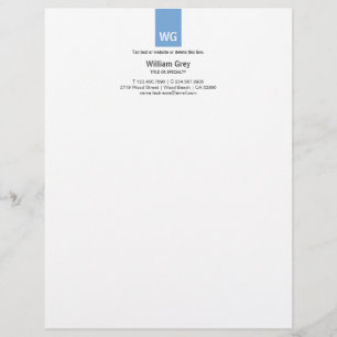 Modern Monogram White Blue Top Letterhead Custom Briefhoofd