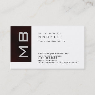 Modern Monogram White Dark Red Visitekaartje
