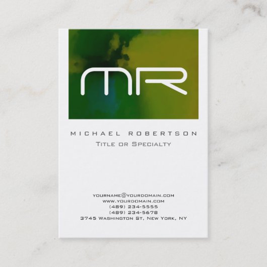 Modern Monogram White Green Abstract Visitekaartje (Voorkant)