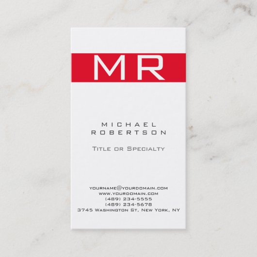Modern Monogram White Stripe Visitekaartje (Voorkant)