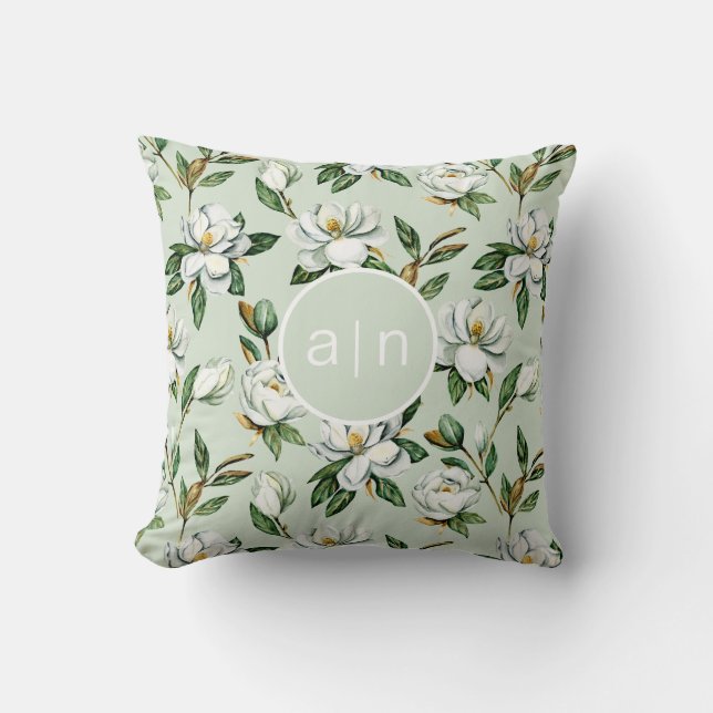 Modern Monogram Witte Magnolia Kussen (Voorkant)