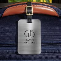 Modern monogram zilver grijs geborsteld metaal