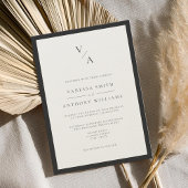 Modern Monogram Zwart & Ecru Border Wedding Kaart