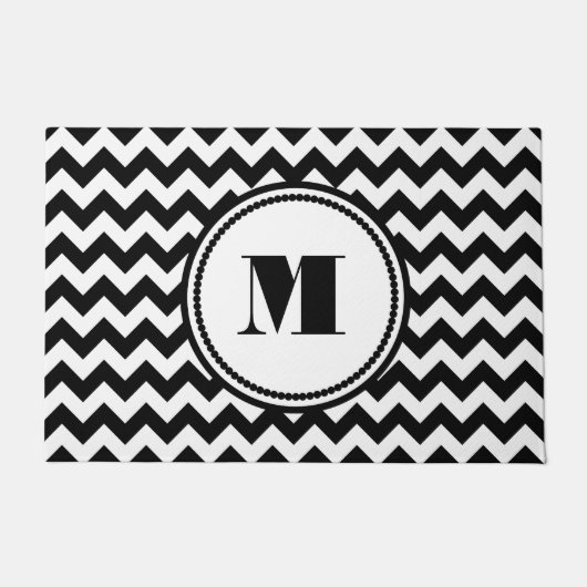 Modern Monogram Zwart en Wit Deurmat (Voorkant)