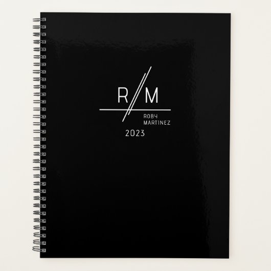 Modern Monogram Zwart en Wit Planner (Voorkant)
