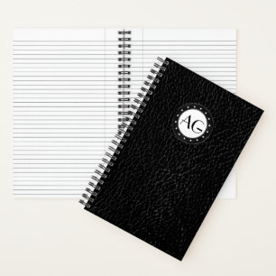 Modern Monogram Zwart Leren Spiraal Notebook Notitieboek
