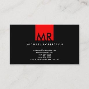 Modern Monogram Zwart Rood Schoon Visitekaartje