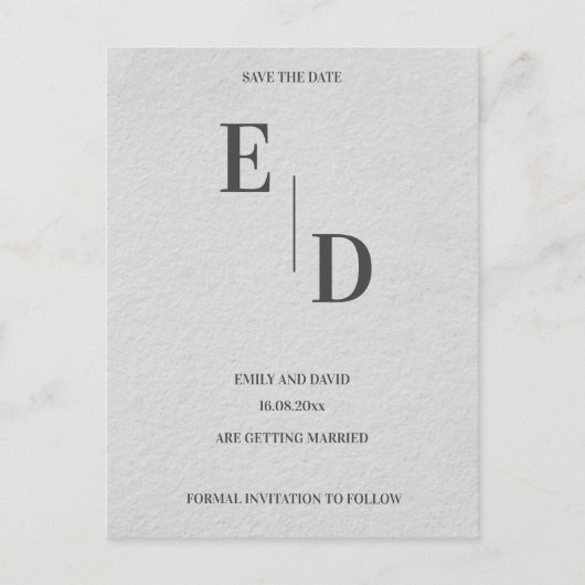 Modern Monogram Zwart Wit Bruiloft Save The Date Aankondigingskaart (Voorkant)