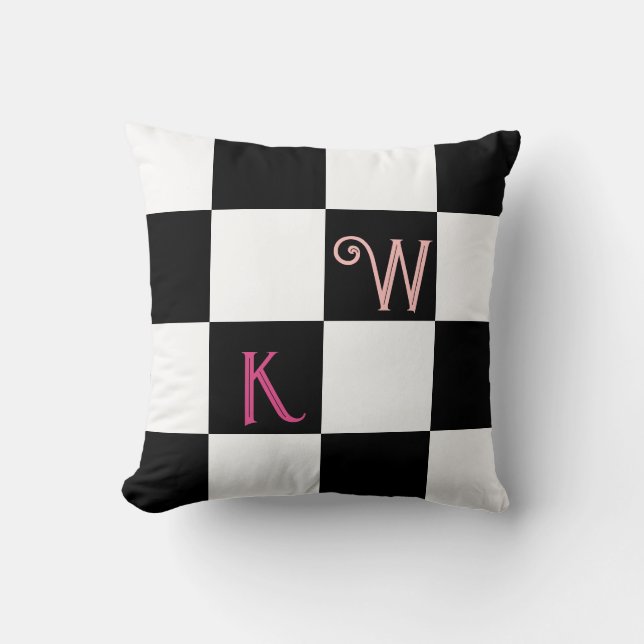Modern Monogram Zwart-wit Check Kussen (Voorkant)