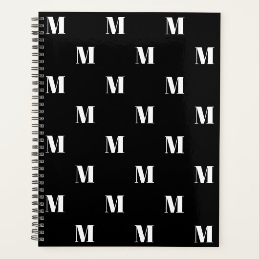 Modern monogram zwart wit custom initiaal planner (Voorkant)
