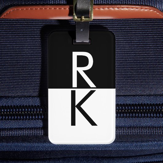 Modern Monogram Zwart-Wit Gepersonaliseerd Bagagelabel