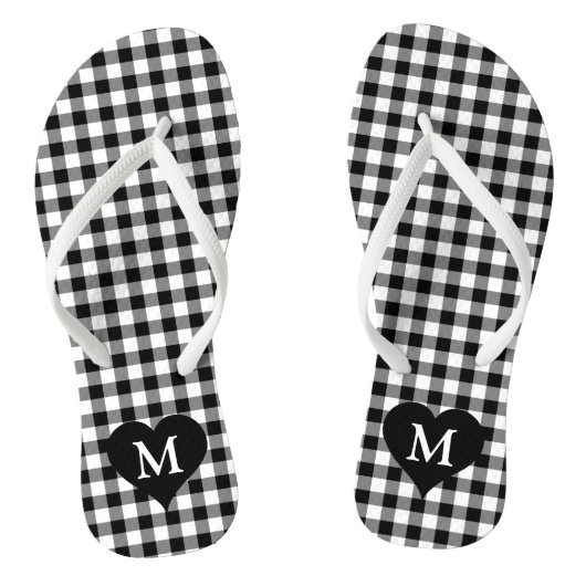 Modern Monogram Zwart-Wit Geruit Teenslippers (Voetbed)