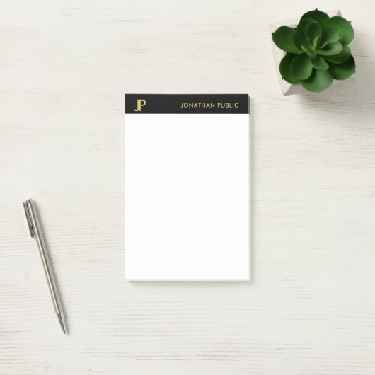 Modern Monogram Zwart Wit Goud Elegant Eenvoudig Post-it® Notes (Kantoor)