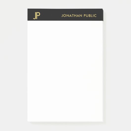 Modern Monogram Zwart Wit Goud Elegant Eenvoudig Post-it® Notes (Voorkant)