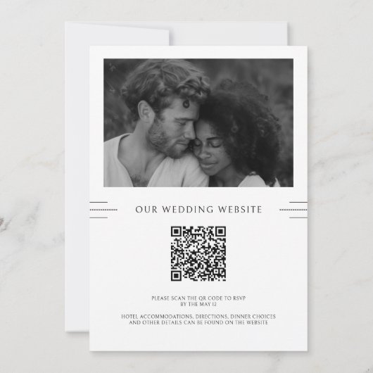 Modern Monogram Zwart & Wit QR Code Trouwen Kaart (Achterkant)