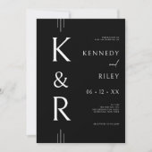 Modern Monogram Zwart & Wit QR Code Trouwen Kaart (Voorkant)
