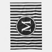 Modern Monogram zwart-wit strepen Theedoek (Verticaal)