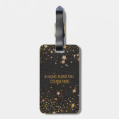 Modern Monogram | Zwarte leder Gold Glitter Stars Bagagelabel (Achterkant verticaal)