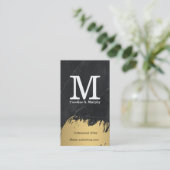 Modern Monogram | Zwarte Marmer | Goud Geborsteld Visitekaartje (Staand voorkant)