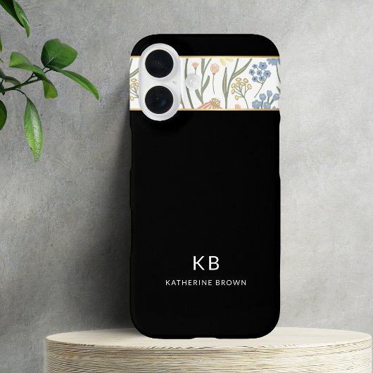 Modern Monogramm Cute Black Floral Pattern Case-Mate iPhone Case