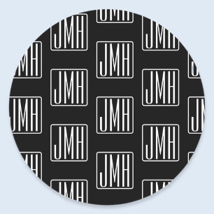 Modern monogrammatisch patroon Zwart & Wit Ronde Sticker