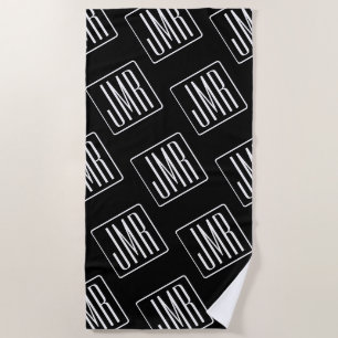 Modern monogrammatisch patroon Zwart & Wit Strandlaken