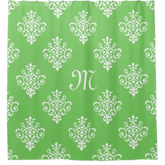 Modern Monogrammed Bright Green Damask Pattern Douchegordijn (Voorkant)
