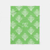 Modern Monogrammed Bright Green Damask Pattern Fleece Deken (Voorkant)